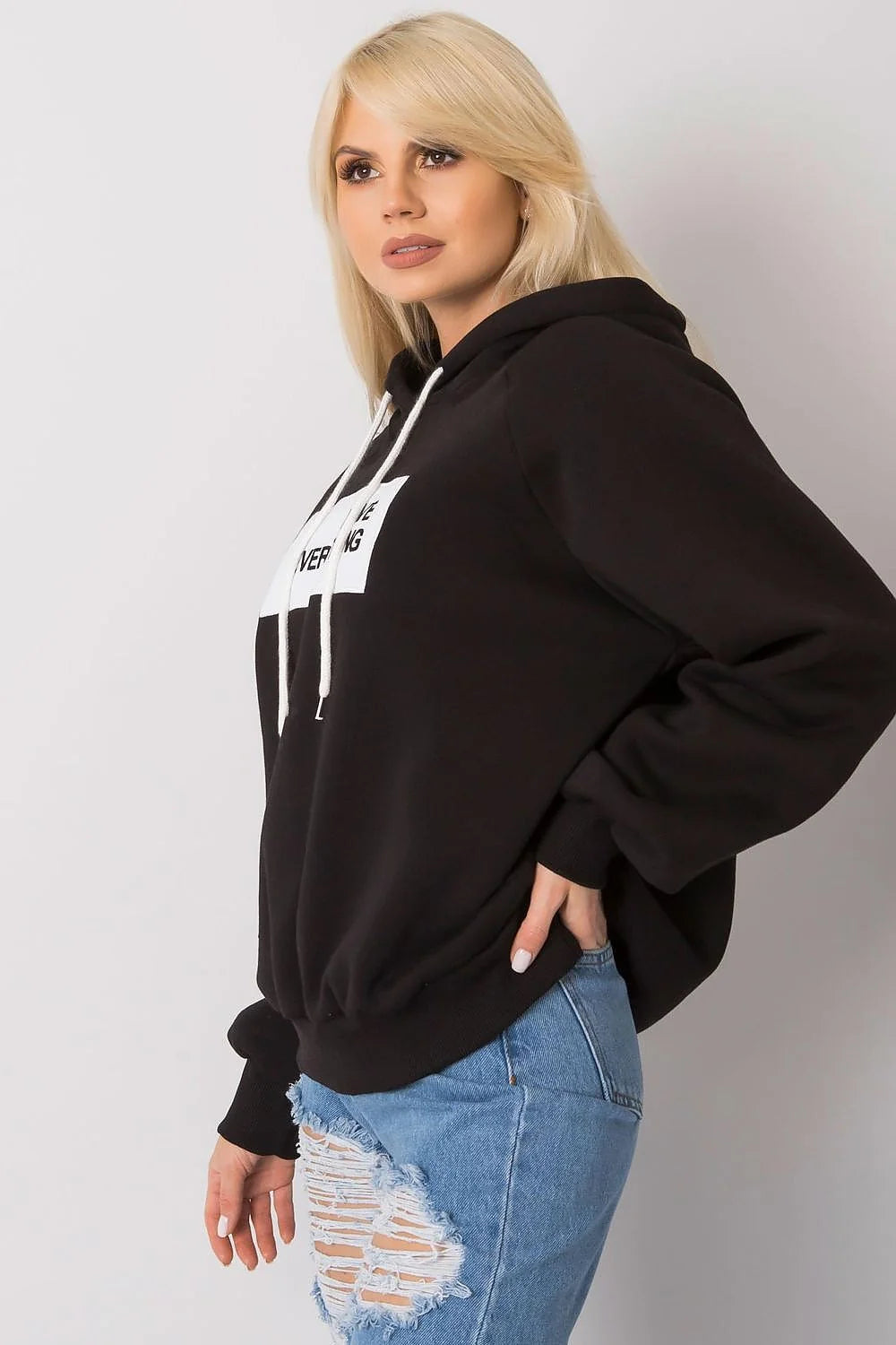 Sweatshirt à capuche pour femme design moderne décontracté marron avec inscription LOVE EVERYTHING coton polyester manches longues ample