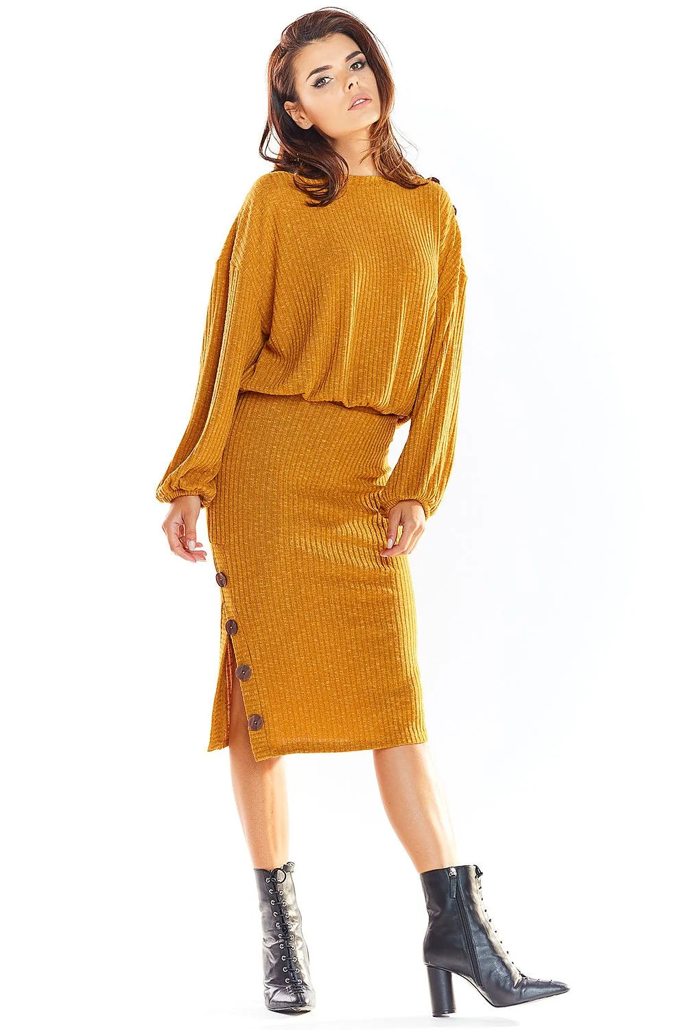 Chandail femme oversize manches longues en polyester jaune moutarde élégant style kimono confortable Pologne