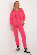 Ensemble de survêtement pour femme style décontracté t-shirt sweat capuche pantalon couleur rose vive coton polyester confort respirabilité