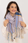 Écharpe femme en laine et fibres synthétiques motif rayures pastel franges tasselées hiver confort style moderne classique