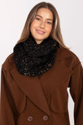 snood femme grosse maille tricotée noire paillettes dorées circulaire large enveloppante chic festif doux chaud cosy polyester imprimé coloré ajusté