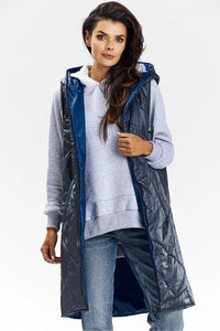 Gilet long sans manches pour femmes, à capuche, double face, polyester 100%, style moderne, fonctionnel, occasions multiples