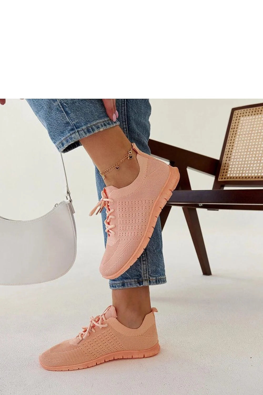 baskets femme basses saumon maille respirante laçage classique semelle amortie légère crantée confort quotidien chic bracelet cheville doré pendentifs coeur