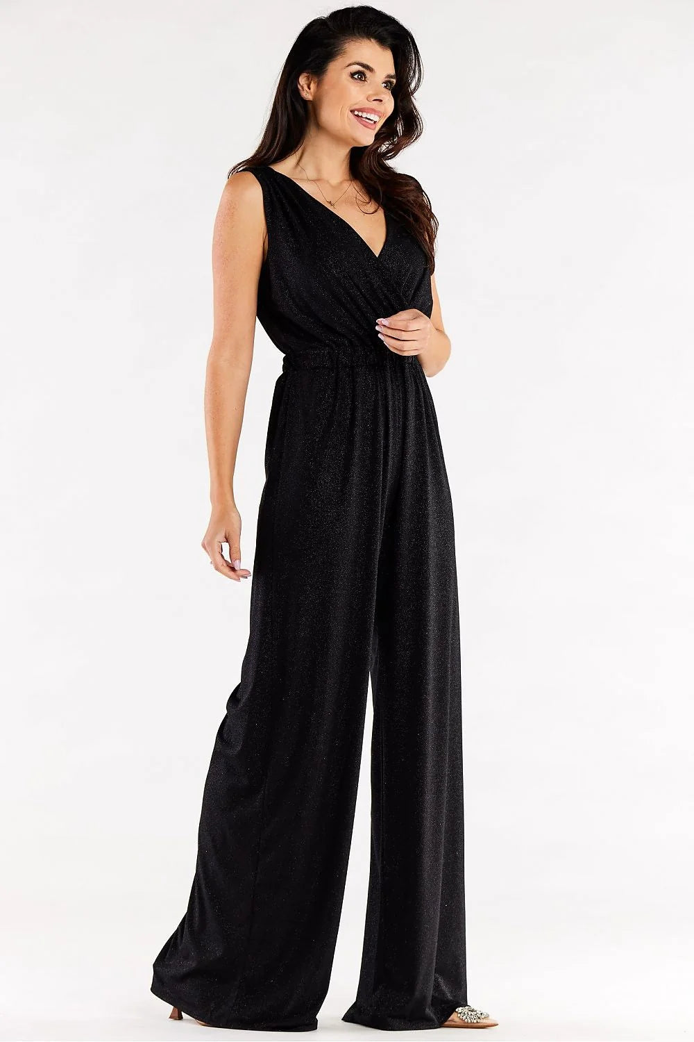 Combinaison pour femme robe longue sans manches en V couleur rose vif tissu fluide élastique Pologne