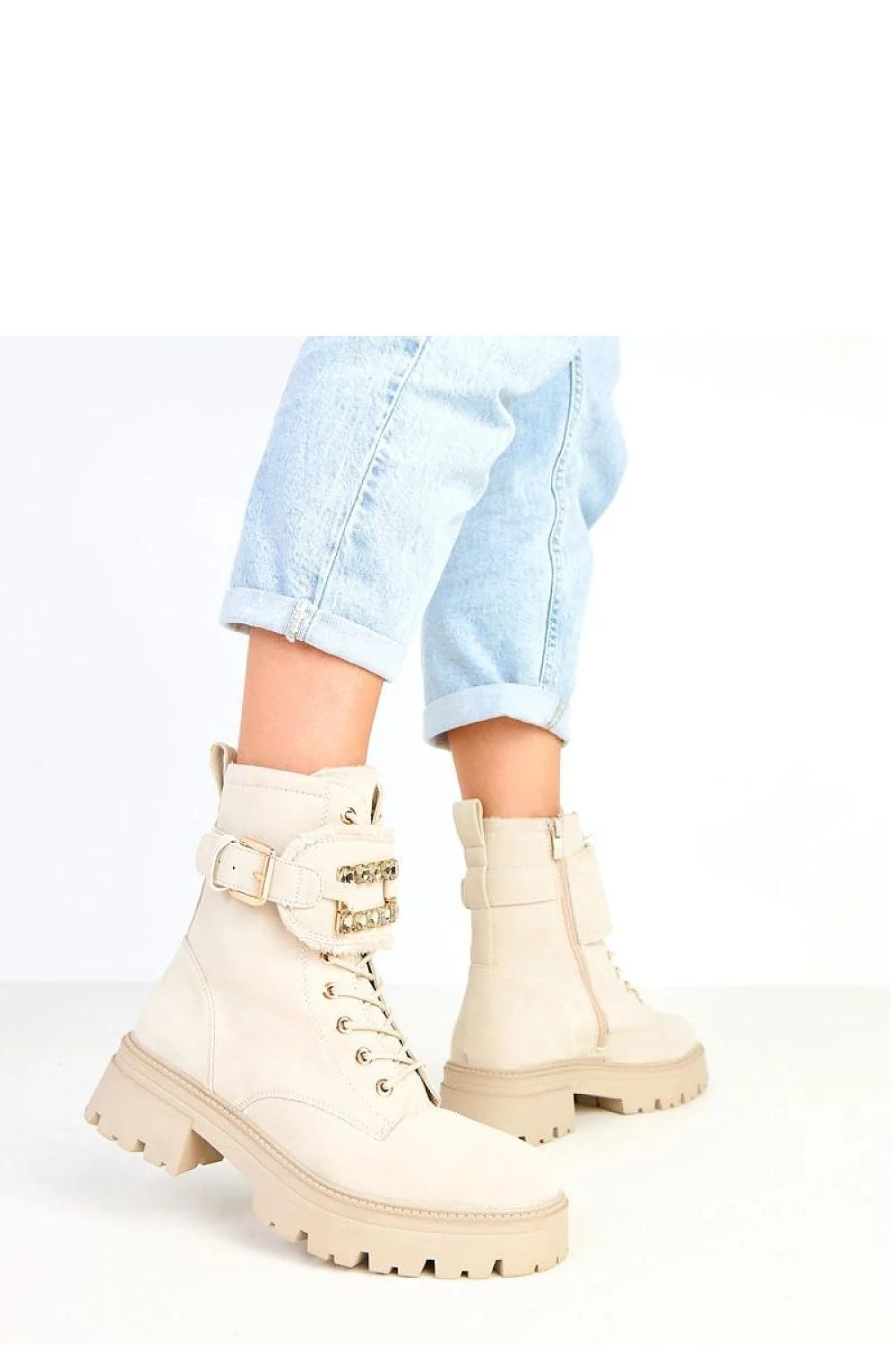 bottines montantes femme beige écru cuir synthétique chic laçage frontal fermeture éclair latérale semelle crantée talon bloc confortable