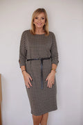 Robe de jour élégante féminine confortable jacquard manches tombantes ceinture simili cuir palette neutres grandes tailles