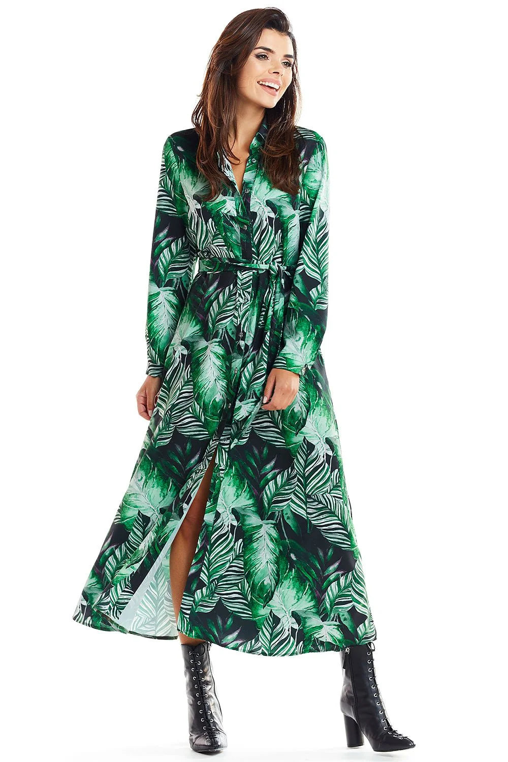 Robe longue élégante en polyester imprimé floral bohème pour femme moderne avec ceinture à la taille