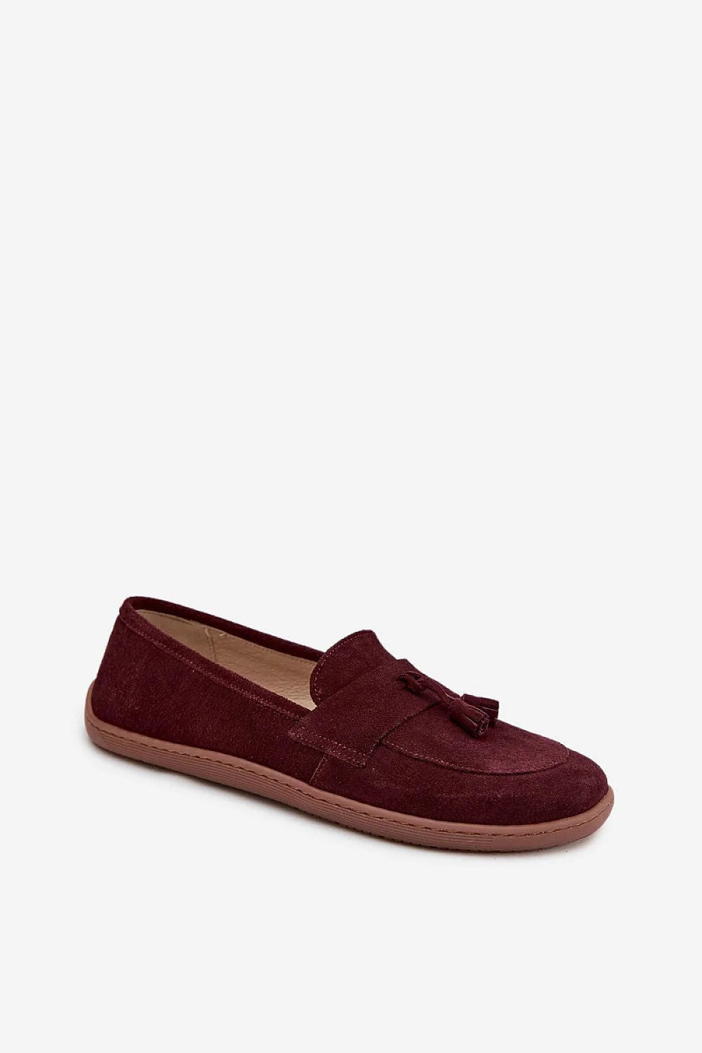 mocassins femme suède bordeaux pampilles bout arrondi surpiqûres semelle gomme marron slipon facile enfiler confortable quotidien bureau casual chic cuir