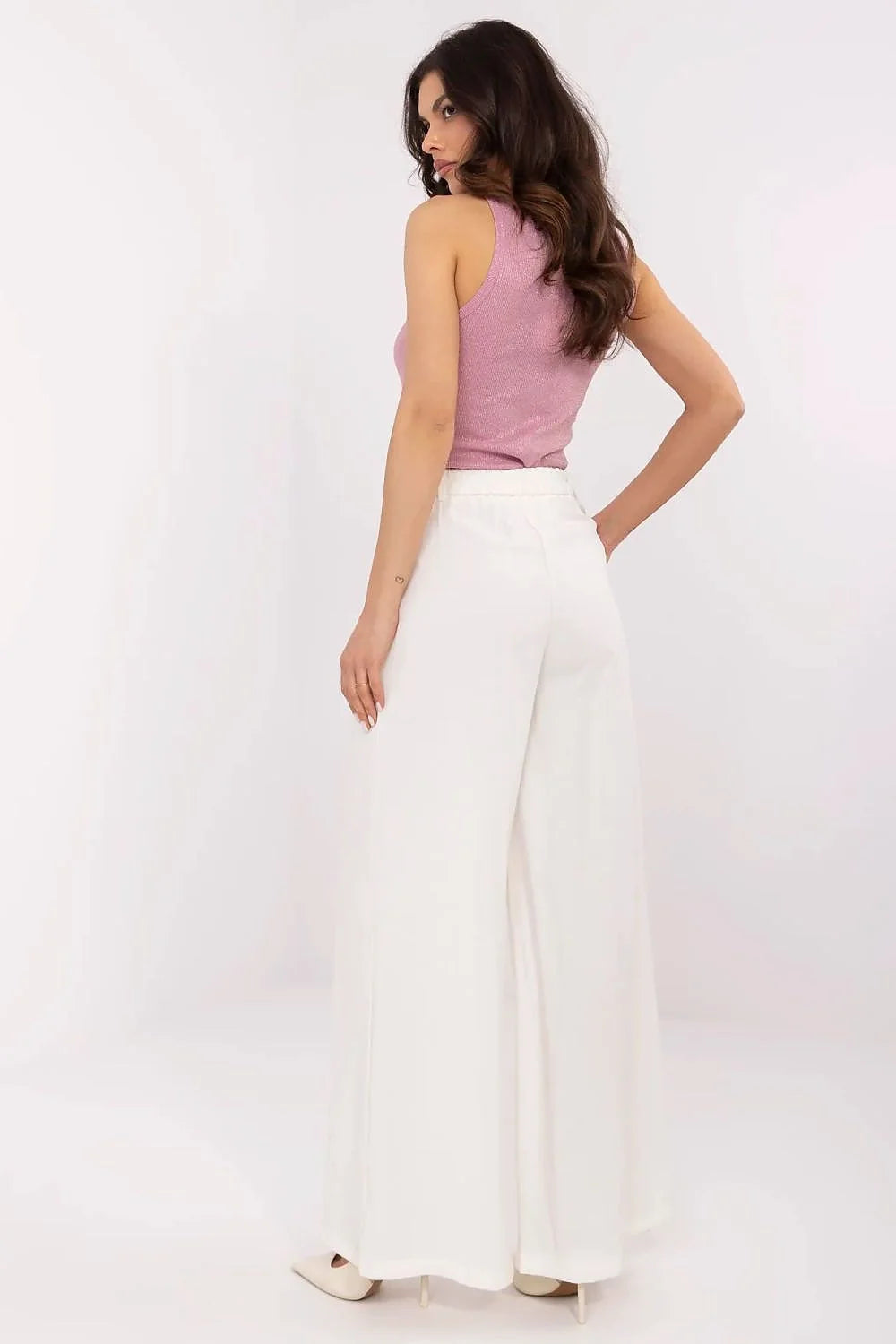 Pantalon femme NM style palazzo blanc en viscose haute qualité, confortables pour travail et occasionnels, soirée élégante