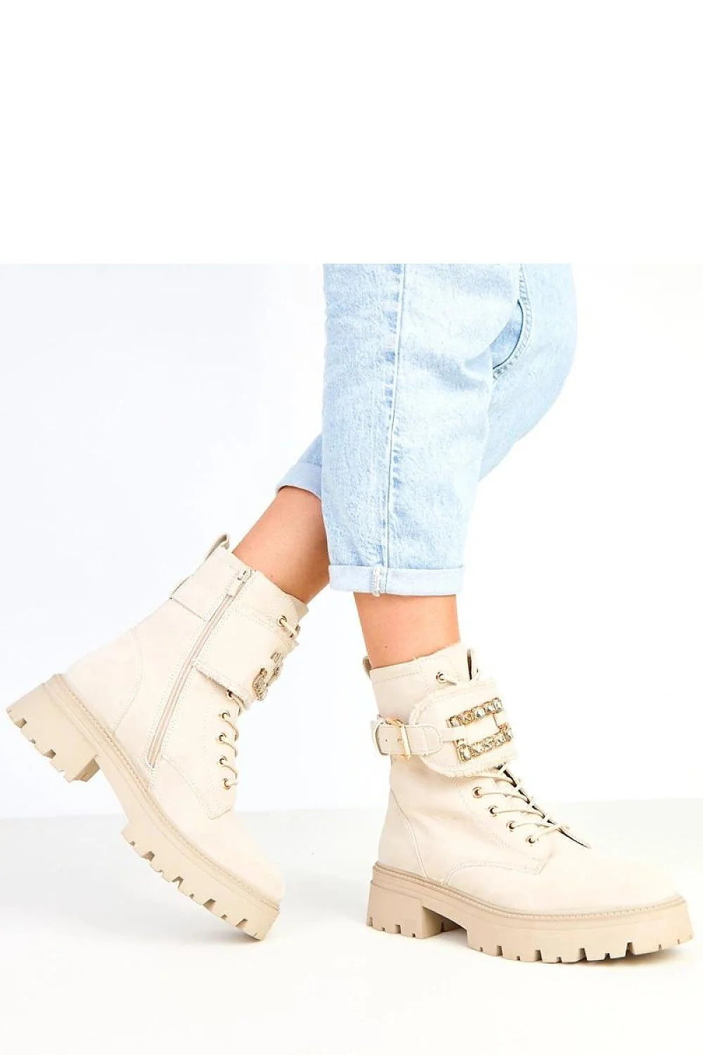 bottines montantes femme beige écru cuir synthétique chic laçage frontal fermeture éclair latérale semelle crantée talon bloc confortable