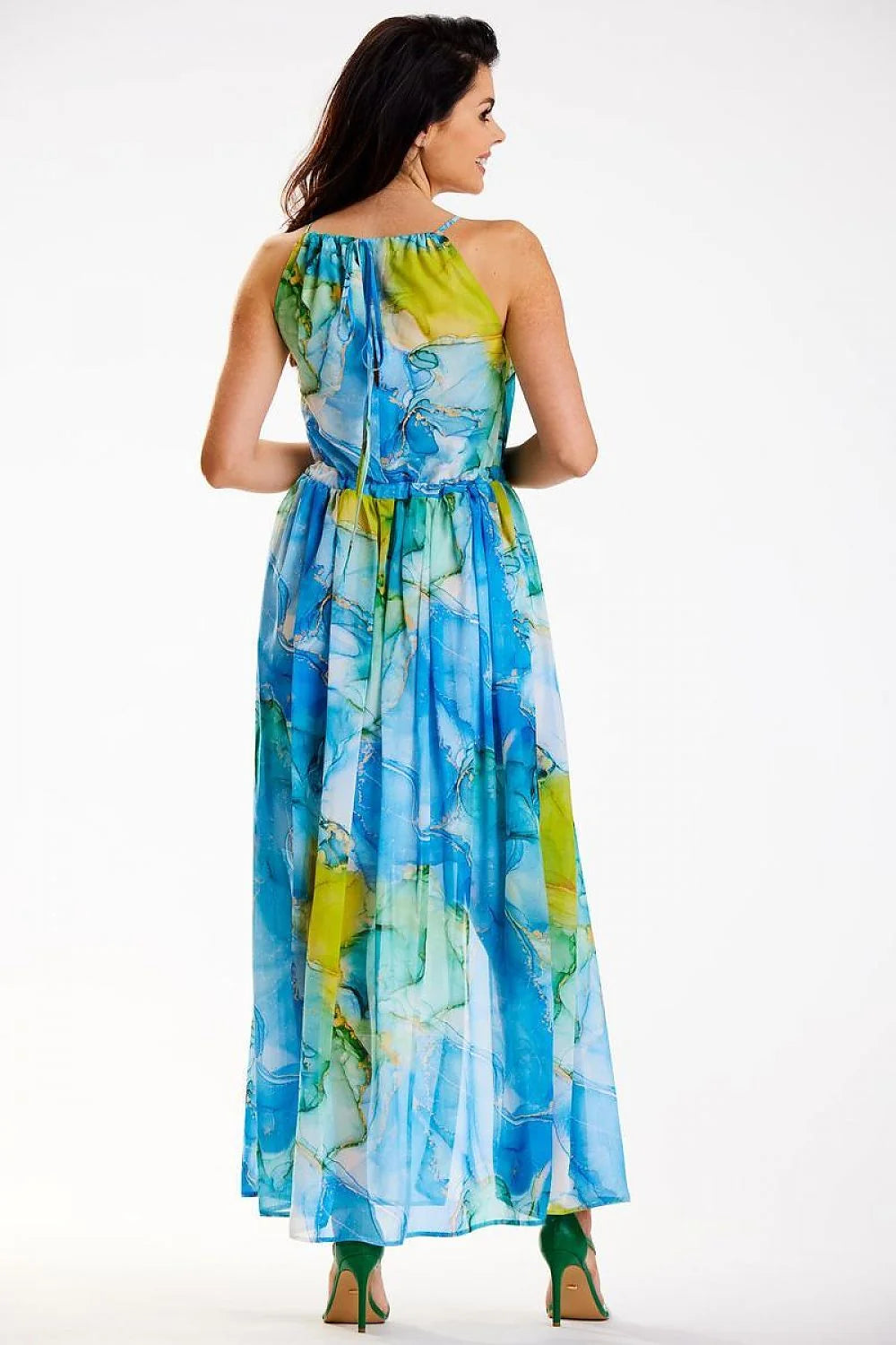 Robe longue en mousseline de soie ajustable fente dos nu épaules nues polyester 100% femme Pologne