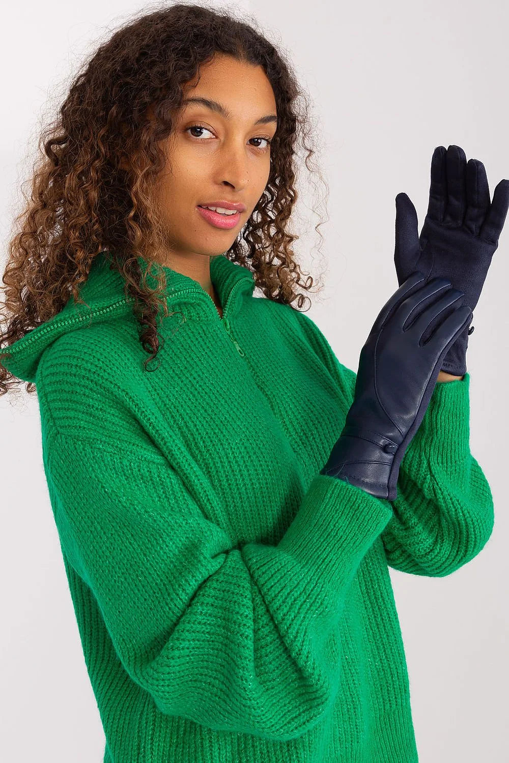 Gants élégants pour femme en polyuréthane et polyester, bleu marine, style chic, manchons décoratifs, idéal pour l'hiver