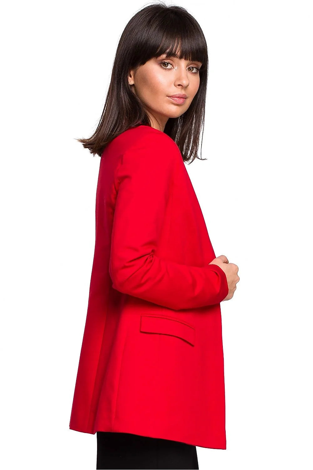 blazer femme BeWear rouge vif ajusté cintré manches longues col châle poches rabat doublé coton élasthanne confortable structuré