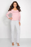 Pyjama féminin élégant chemisier manches longues col rond pantalon élastique motifs pois style simple détente domicile