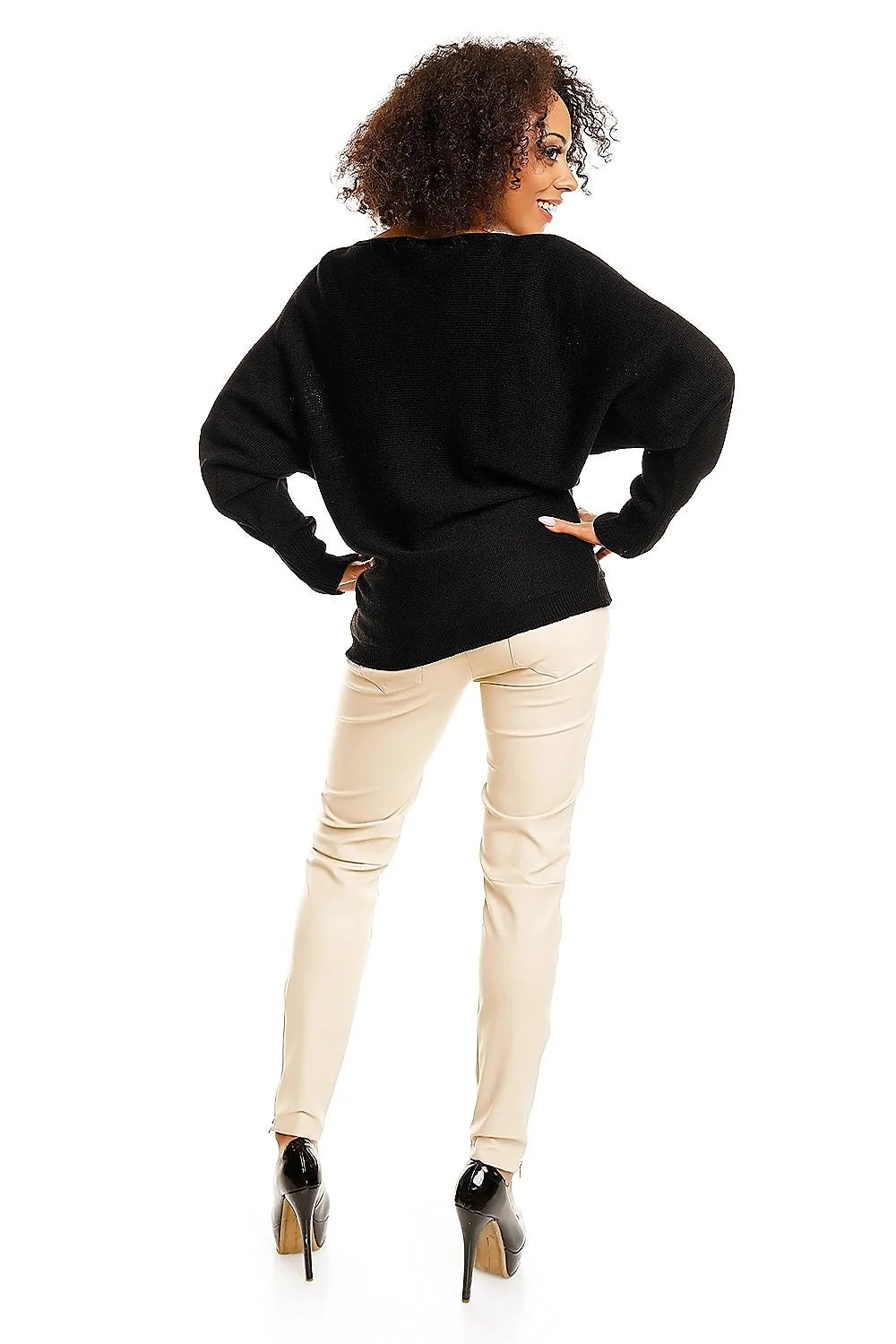 Pull kimono ample chauve-souris Pee Ka Boo manches longues encolure bateau noir acrylique 100% confortable femmes
