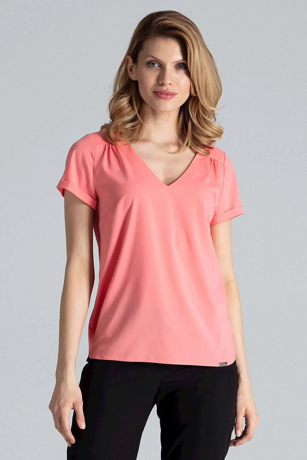 Chemisier Figl en polyester et élasthanne manches courtes col en V motifs floraux et animaliers beige marron noir femme