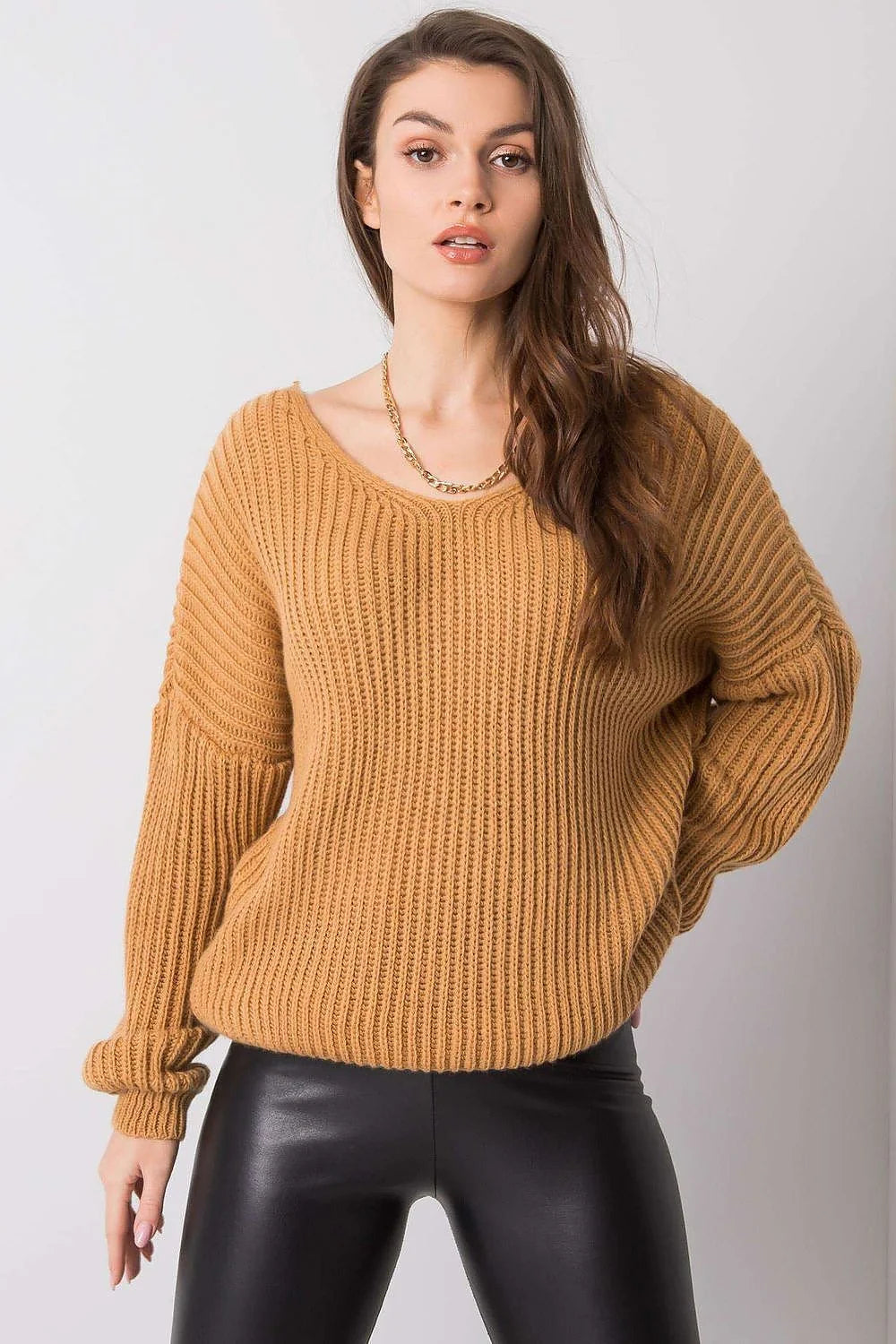 Pull femme tricot maille oversize moutarde confortable manches longues chic casual automne hiver