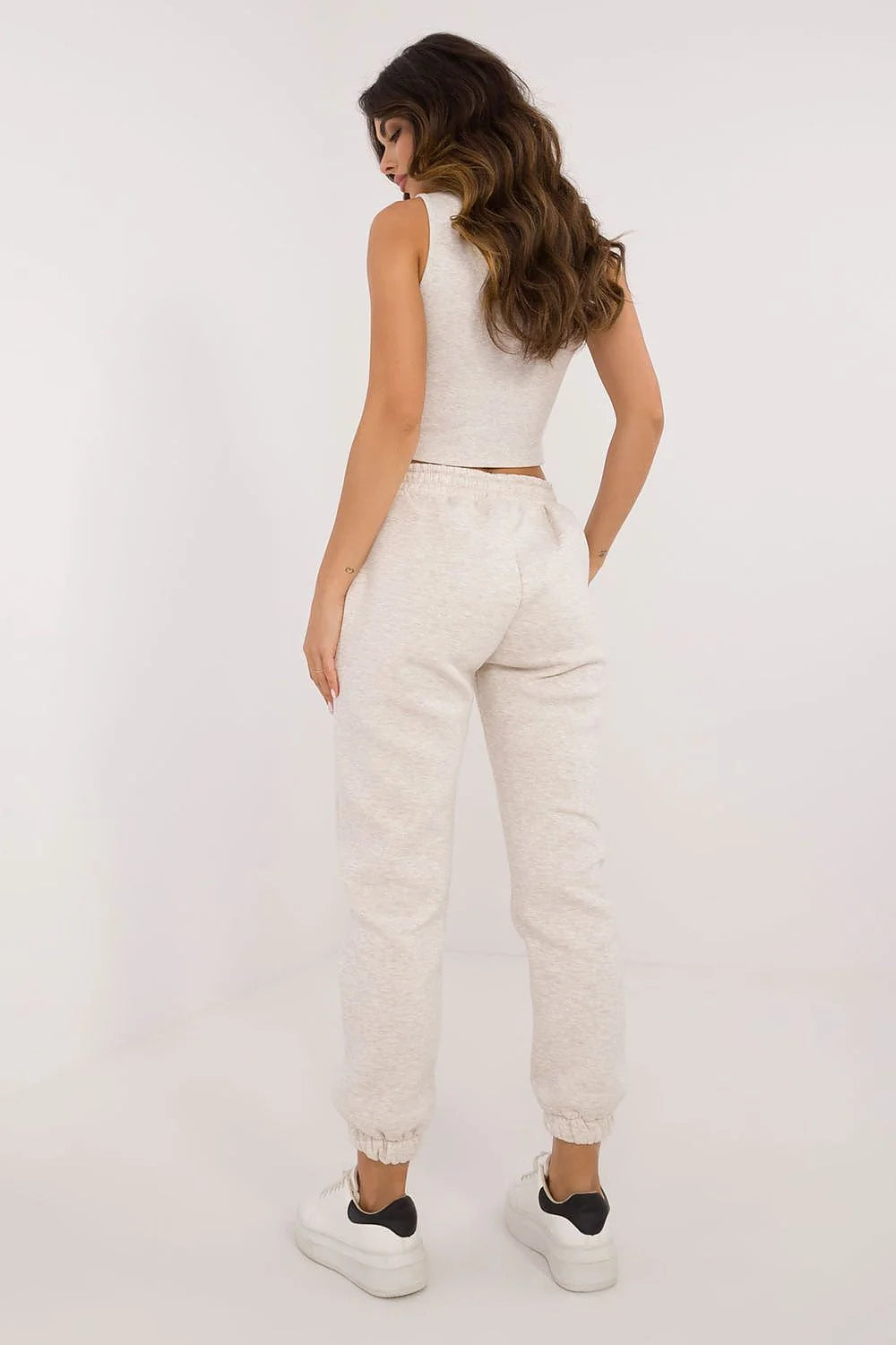 Ensemble décontracté femme hoodie pantalon coton polyester automne hiver beige clair coupe ample élastique sportswear mode