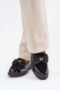 Moccasins élégants pour femmes style Step in style, cuir artificiel, noir, confortable, occasionnels formels et décontractés, semelle robuste, nœud Perl, S.Barski