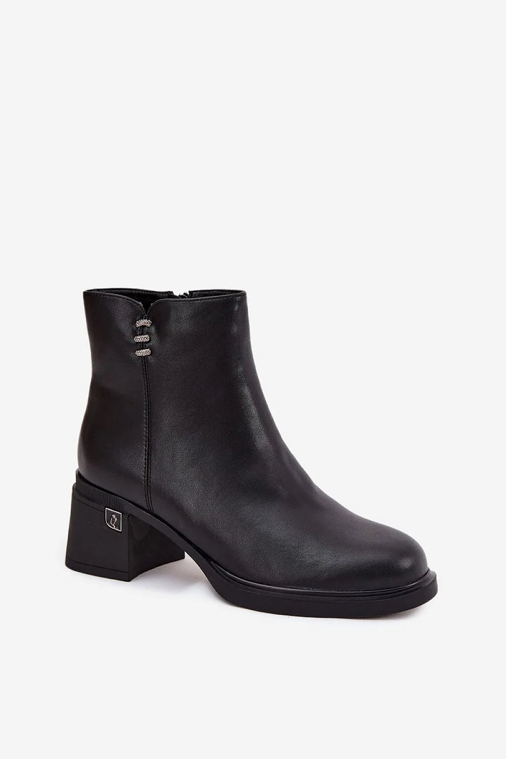 bottines femme cuir noir talon bloc tige courte bout rond doublure chaude fermeture éclair rivets décoratifs antidérapante élégantes confortables