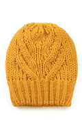 Bonnet hiver mode élégant pour femme en laine polaire torsades élaborées bordure côtelée couleur moutarde acrylique nylon