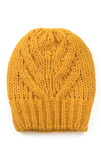 Bonnet acrylique nylon laine moutarde torsades côtelée ajustée élégante hiver chaud moelleux oreilles coiffures relevées classique contemporain