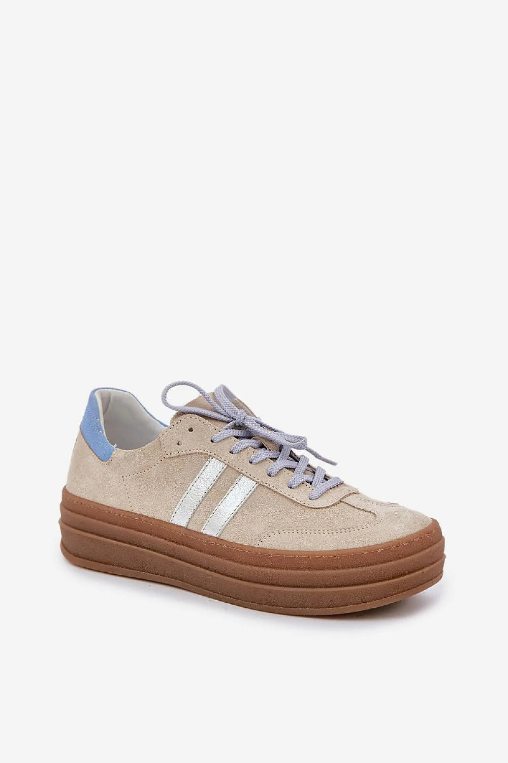 Chaussures de sport pour femmes en suédine beige à semelle compensée, style casual, couleur bleu clair, occasion quotidienne, confort maximal