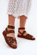 sandales femme modernes confortables imprimé léopard cuir synthétique suédine compensées basses bouts ouverts bride cheville brides réglables velcro