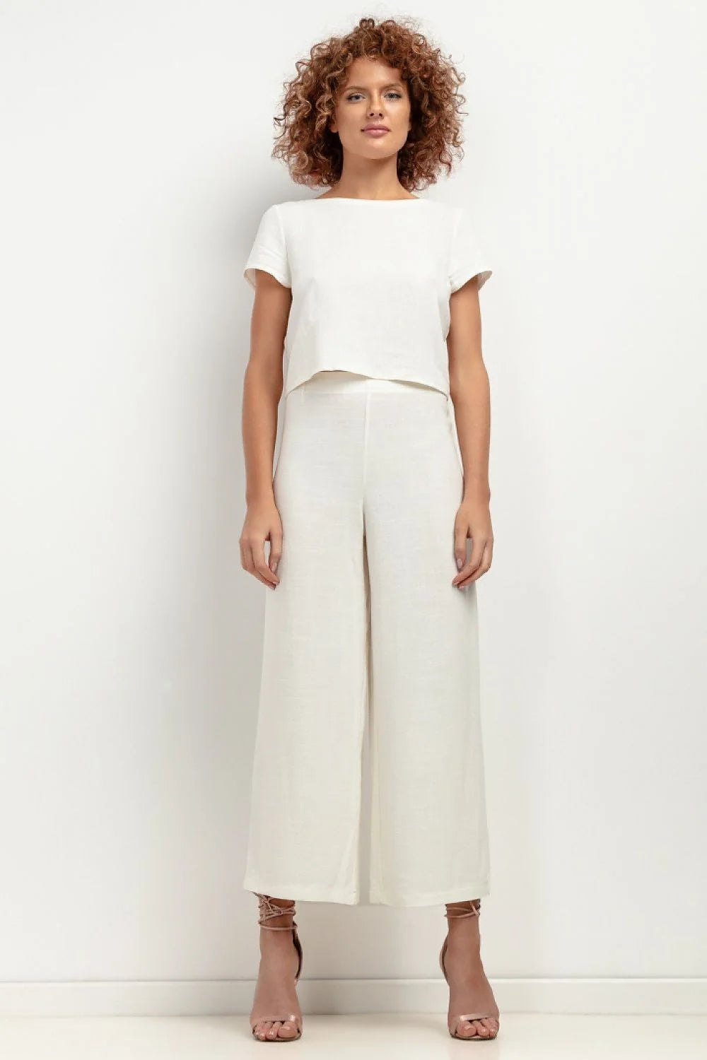 Pantalon femme en lin Tessita élégant 7/8 coupe large高 taille haute style minimaliste été 2023