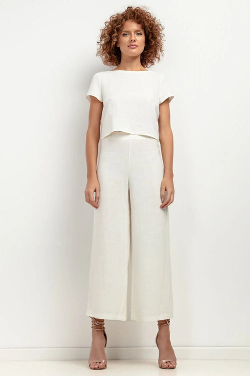 Pantalon femme en lin Tessita élégant 7/8 coupe large taille haute style minimaliste été 2023