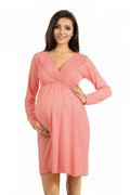 robe maternité longue manches longues dentelle corail empire froncée ajustable extensible confortable doux jersey allaitement col V élégant