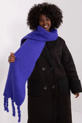 Écharpe longue en laine bleu vif avec franges torsadées pour femme, style décontracté et élégant, idéale pour l'automne/hiver