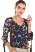 Chemisier en coton floral élégant sophistiqué pour femmes modernes bureau soirées manches décoratives silhouette sublime