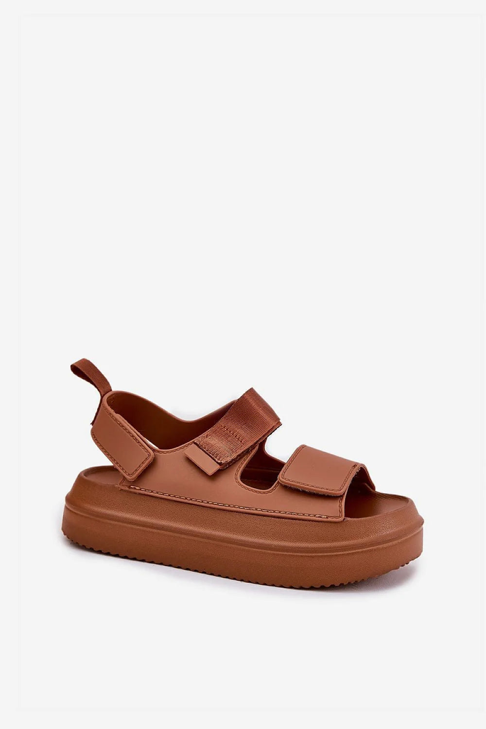 sandales femmes plateforme épaisse 45mm marron cognac cuir synthétique semelle antidérapante brides larges velcro réglables maintien confortable urbain