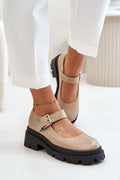 Chaussures basses féminines Mary Jane beige plateforme cuir écologique confort ajustable style moderne occasion quotidienne