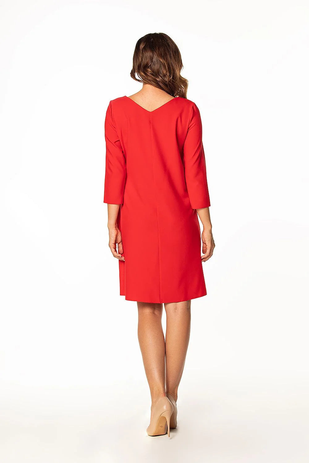 Robe de jour Tessita élégante midi manches 3/4 ceinture intégrée tissu fluide femmes occasions semi-formelles