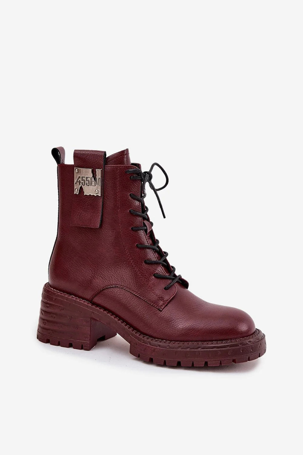 Artiker bottines femme cheville lacets zip latéral talon bloc moyen semelle crantée antidérapante cuir bordeaux profond
