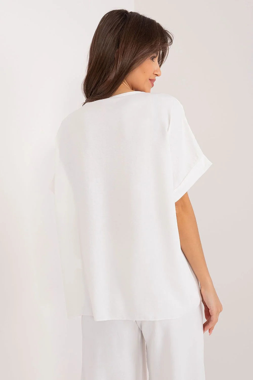 Chemisier Italy Moda Femme Polyester Haute Qualité Oversize Encolure V Manches Courtes Décontracté Travail Social Journée