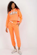 Ensemble de survêtement décontracté pour femmes sweat à capuche pantalon jogging London Champion couleur orange vif coton mélange ajustable