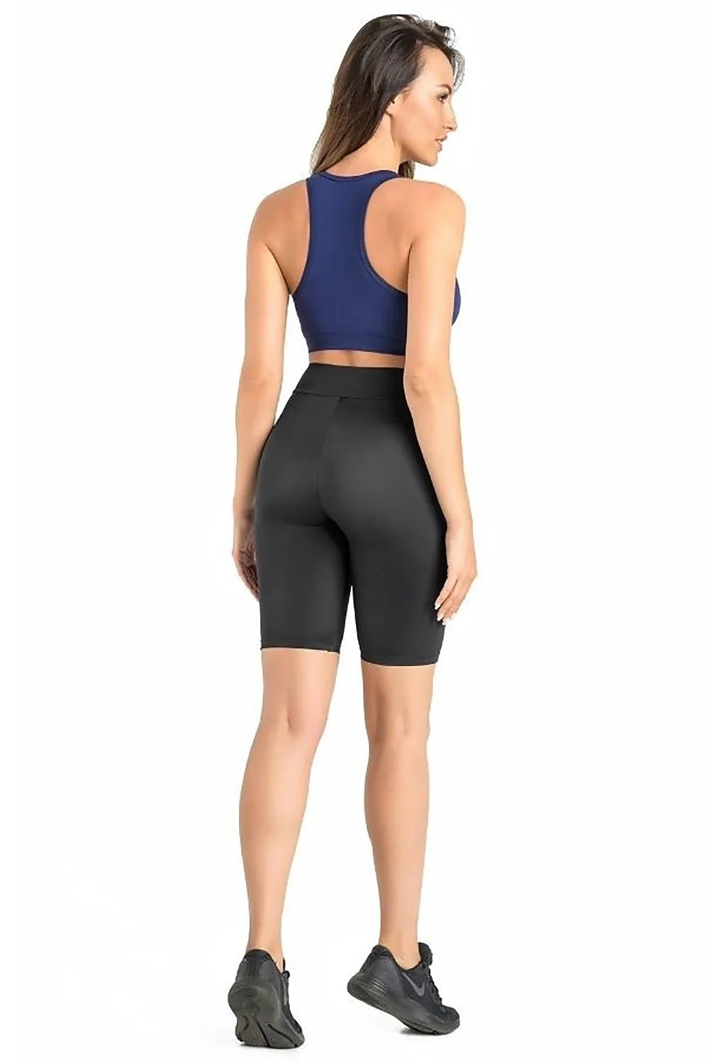 Ensemble sportswear femme brassière short polyester élasthanne tailleur high waist sport yoga fitness noir bleu marine moderne confort