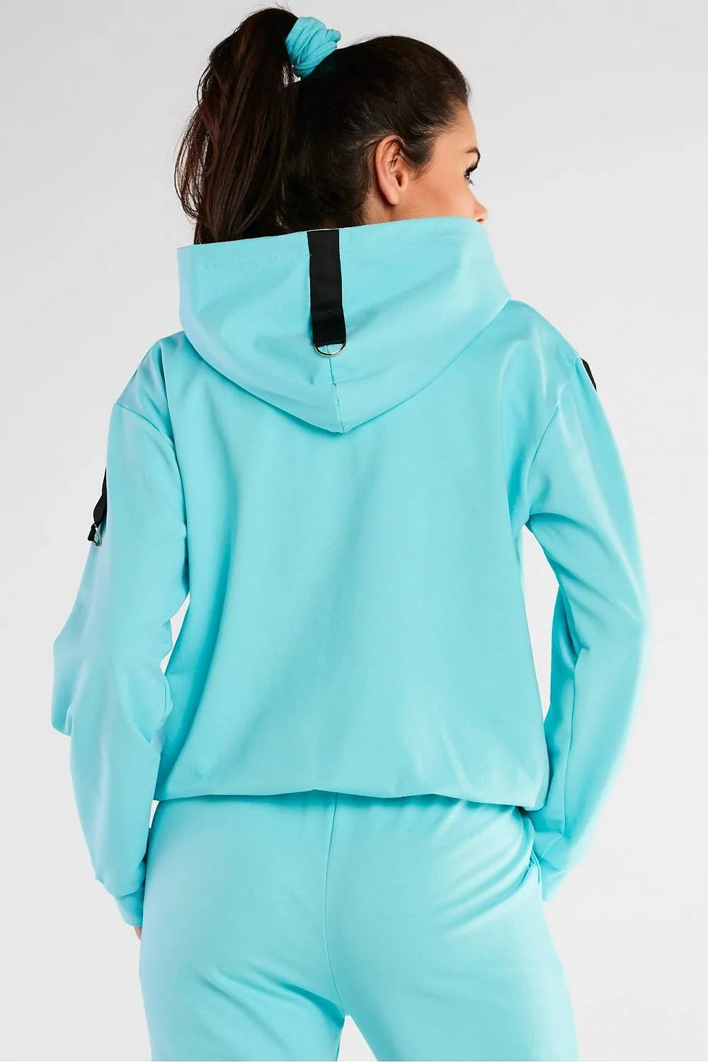 Ensemble de Sport Coton Décontracté Moderne Confortable Bleu Turquoise Capuche Poches Femmes Mode Pantalon