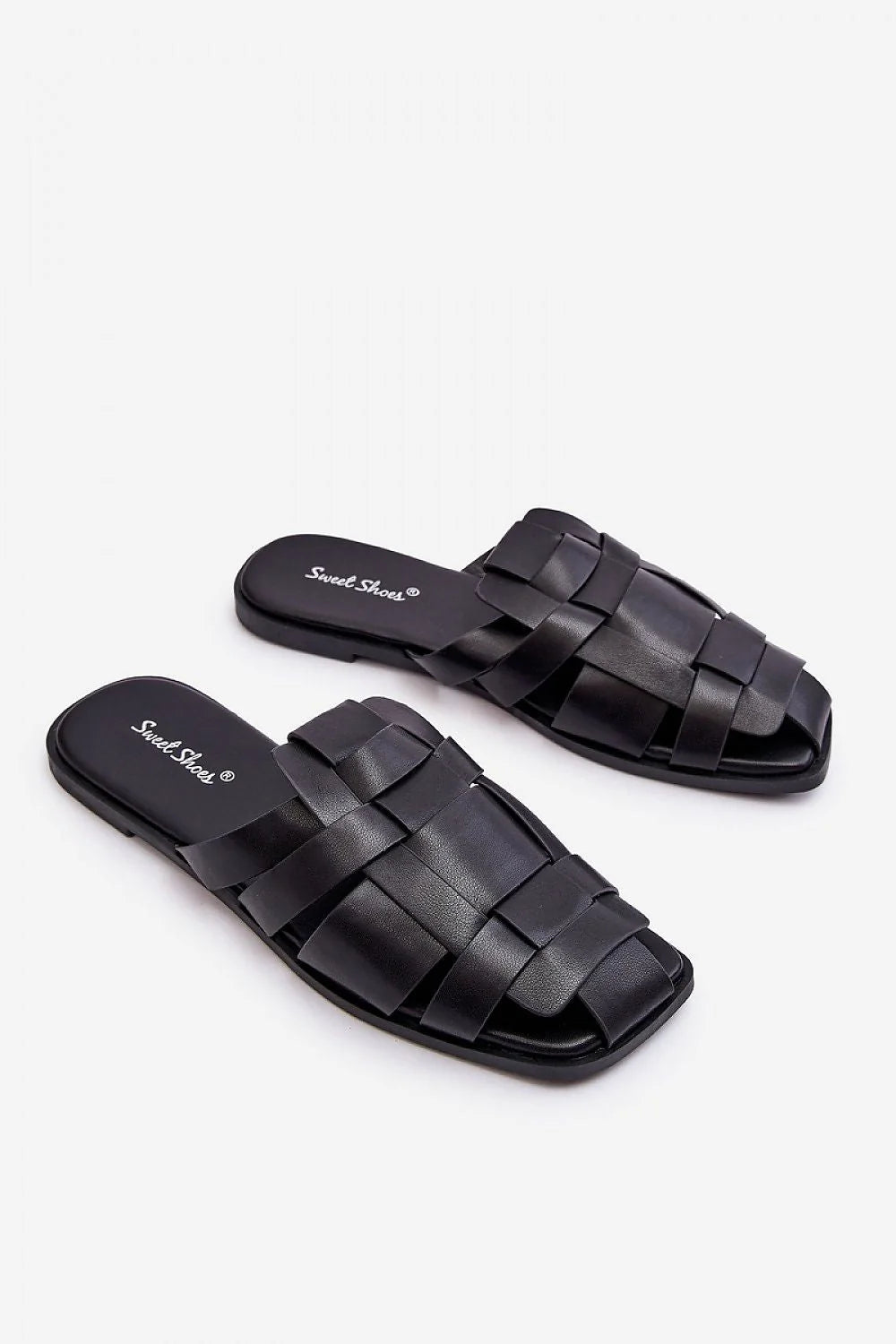 Sandales femme élégance style moderne cuir artificiel talon plat anti-dérapant chaîne dorée noire ouverture toe