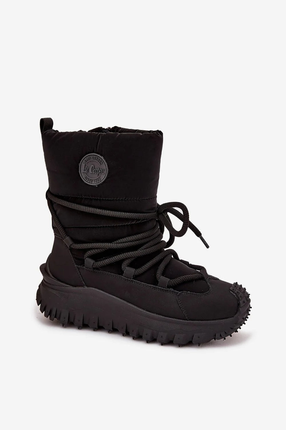 bottes neige femme Lee Cooper cuir naturel noir textile durable plateforme caoutchoutée antidérapante semelle crantée doublure fourrure montantes