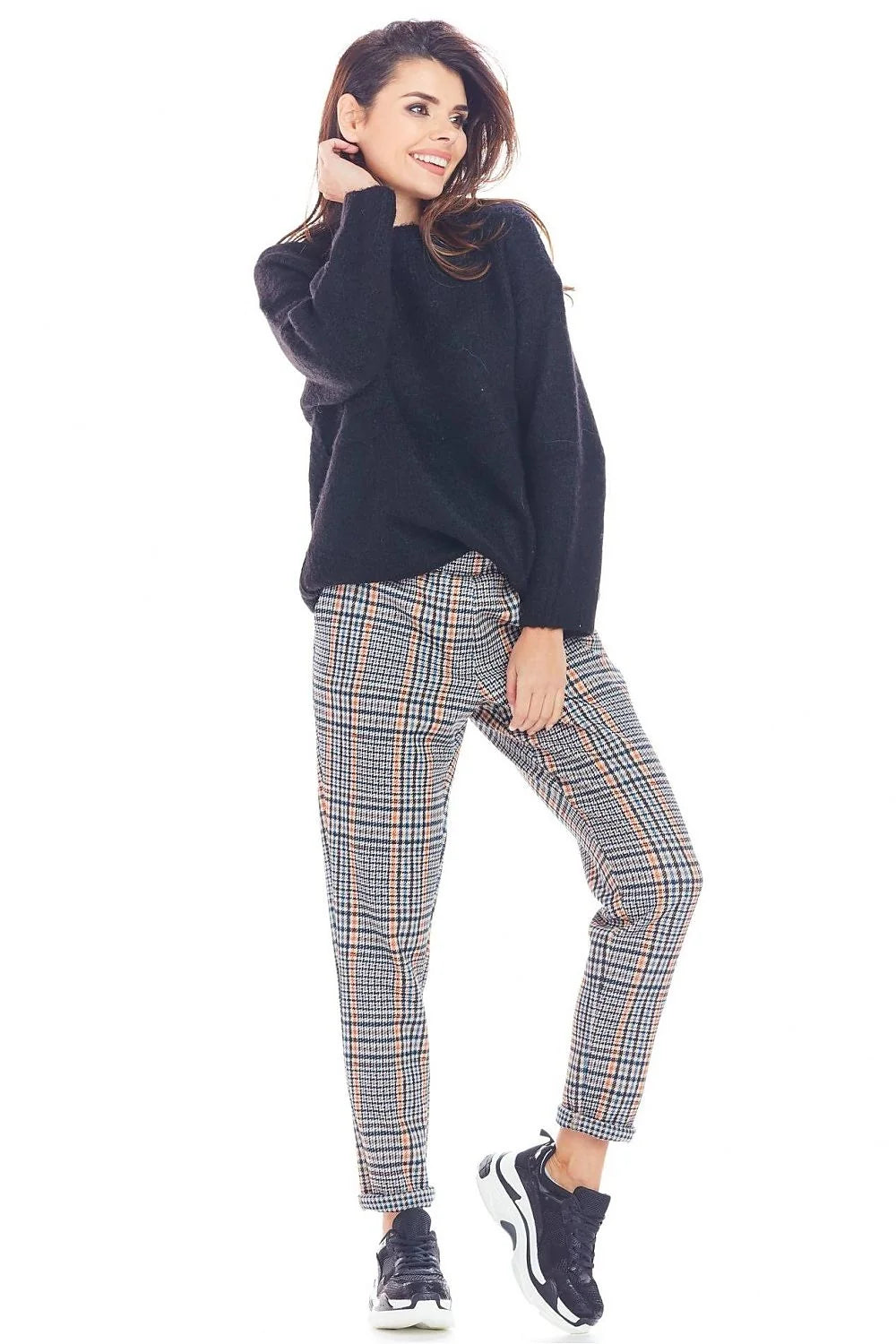 Pantalon femme à carreaux coton moderne élégance décontractée bureau urbain automne-hiver confort sûr