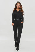 Combinaison Makadamia femme moderne élégante manches longues ceinture simili cuir noir ajustée silhouette urbaine chic