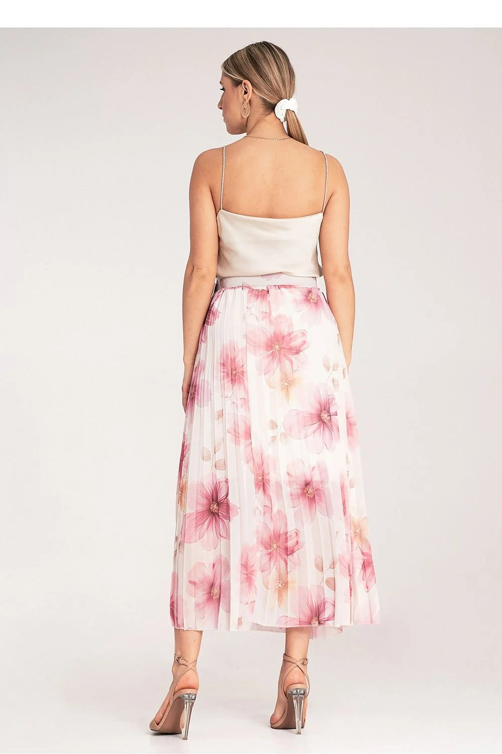 Jupe Figl midi plissée motif floral tissu léger taille haute ceinture ajustable tissu viscose élasthanne polyester femme élégance moderne romantique