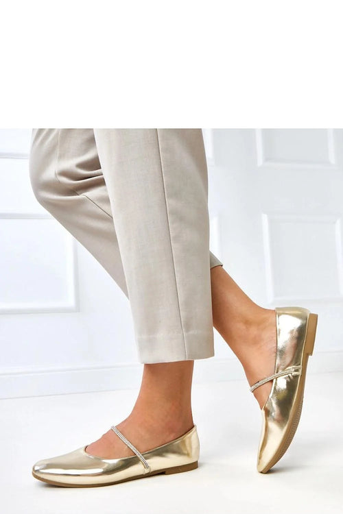 ballerines femme dorées métalliques cuir écologique brillantes bout carré bride fine strassée zircons semelle plate beige intérieure confortable élégantes