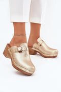 Mules dorées pour femmes style sabot ouvert moderne design raffiné talon bloc 6 cm confort toute la journée