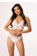 ensemble lingerie bralette longline sans armatures dentelle florale blanche transparente finition festonnée maintien léger romantique culotte bikini microfibre opaque confortable