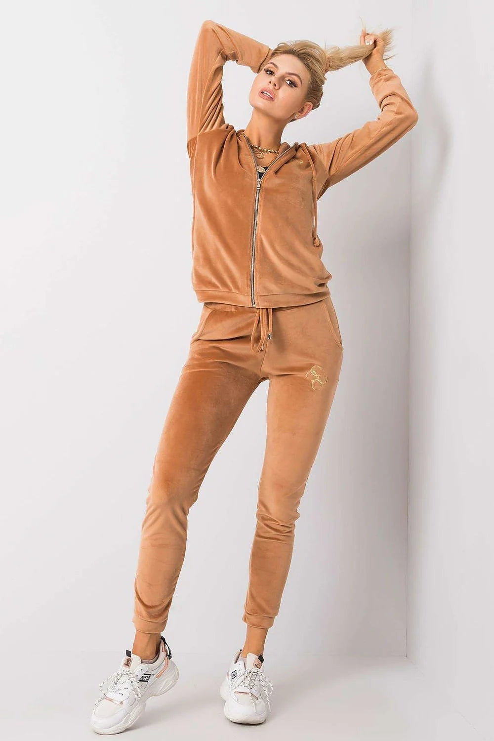 Ensemble Relevance pour femmes, sweat à capuche zippé, pantalon slim, velours vert olive, taille S/M, sport-chic